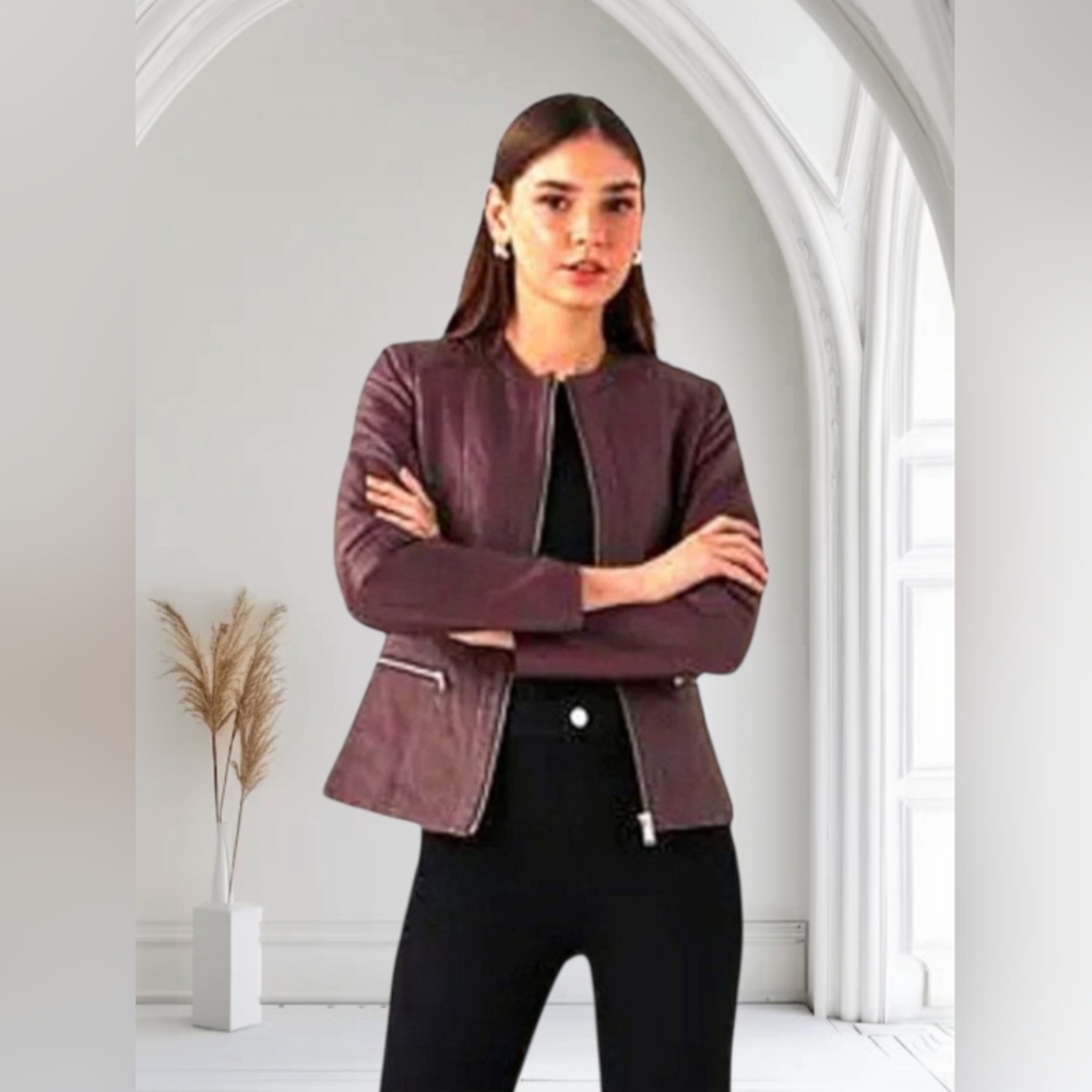 🥳🤹🏻‍♀️HOST PICK 🥳🤹BACCINI TAUPE BROWN PU LEATHER JACKET NWT TAGS SIZE L